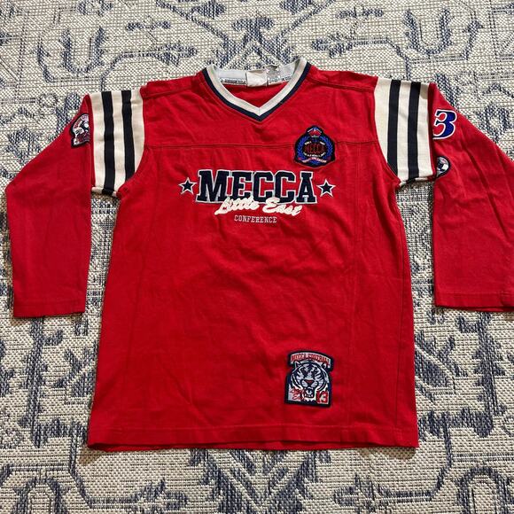 VTG Y2K Mecca Streetwear Football Jersey Style Shirt Red Striped SZ S - Picture 1 of 6